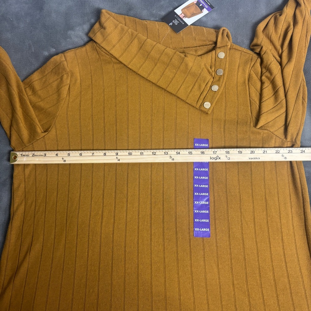 Rafaella Womens XXL Mustard Yellow Ribbed Cowl Neck Button Top RSKFE060 NWT - Picture 5 of 7